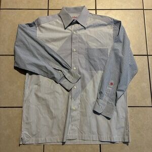 Robert Graham Shirt Blue Striped Checkered Patchwork Dress Button Up Men's L